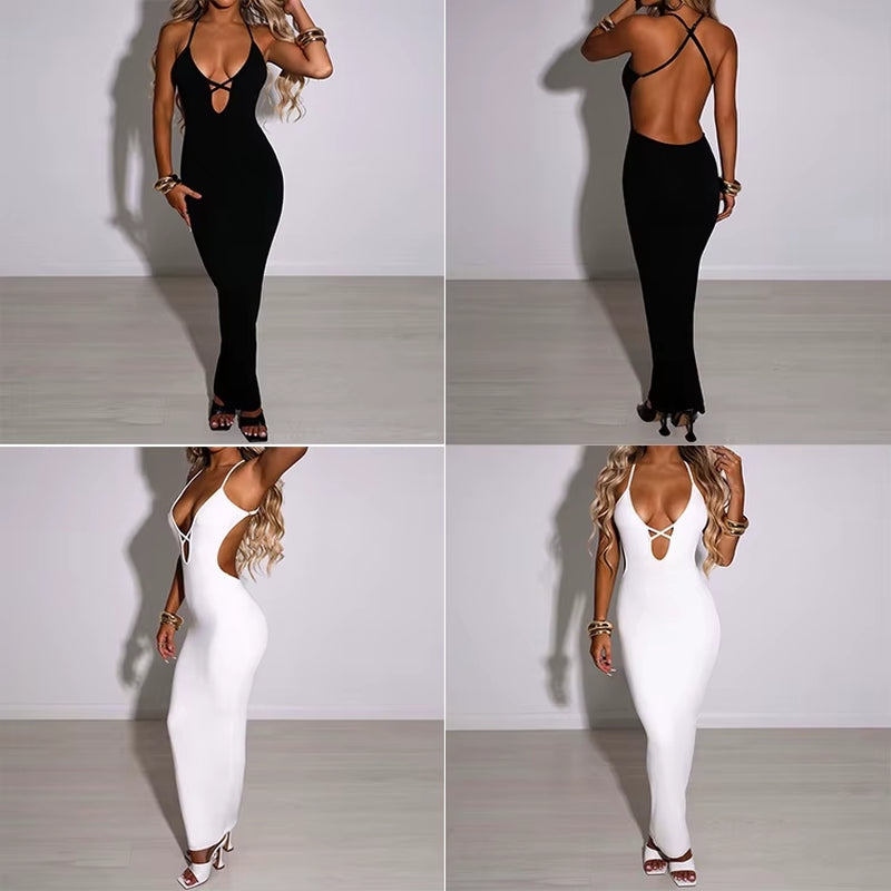 Y2K Popular Cross-Border European and American Women'S Summer Bandage Sexy Hip Wrap Dress Black