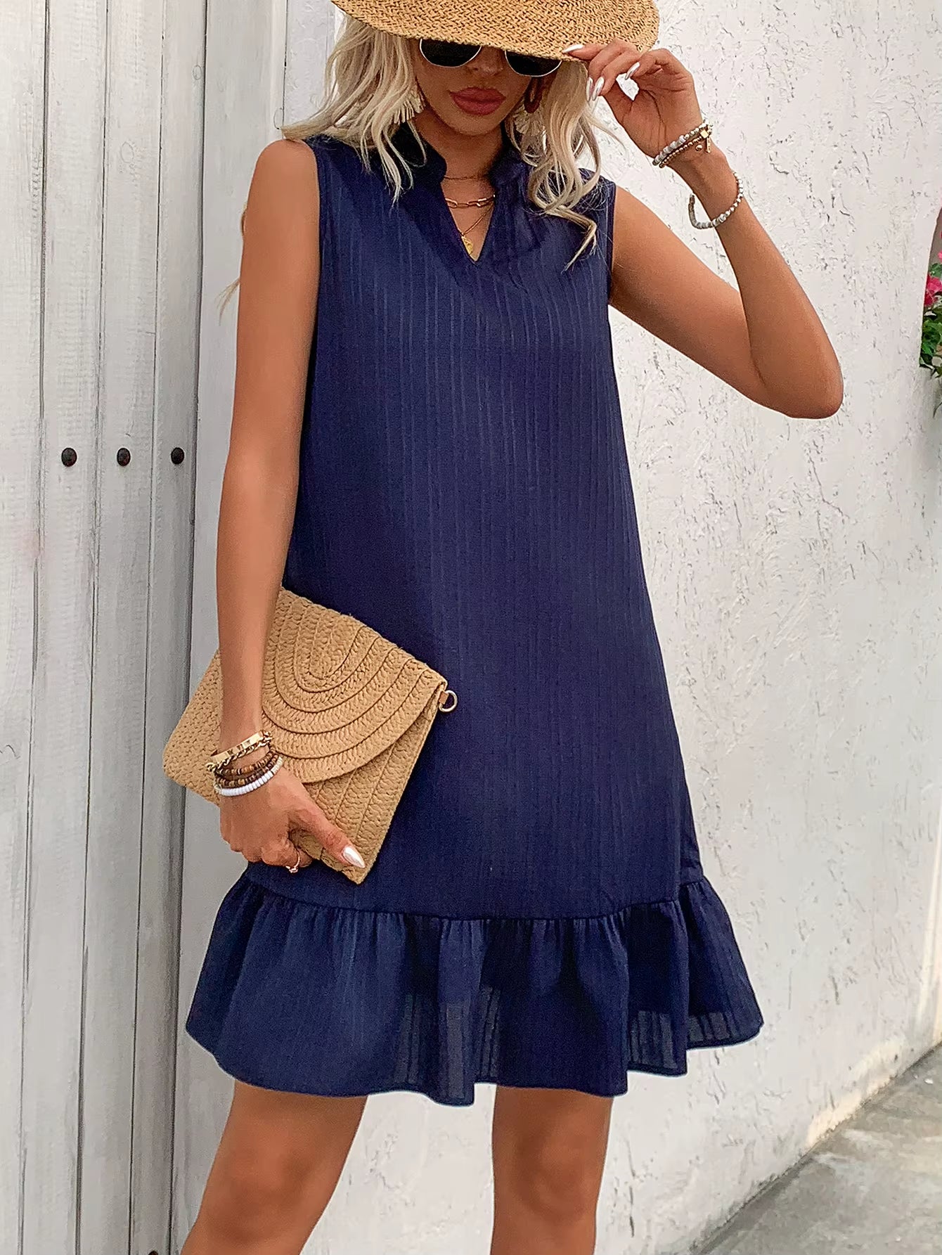 Summer Foreign Trade European and American Dress Sleeveless Ruffle A-Line Vest Skirt