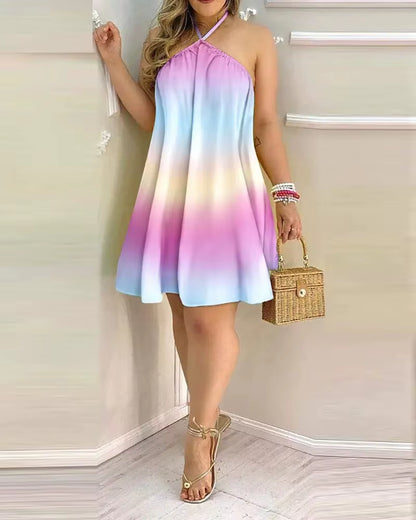 Tropical Print Halter Neck Dress, Vacation Style Backless Dress for Spring & Summer, Women'S Clothing