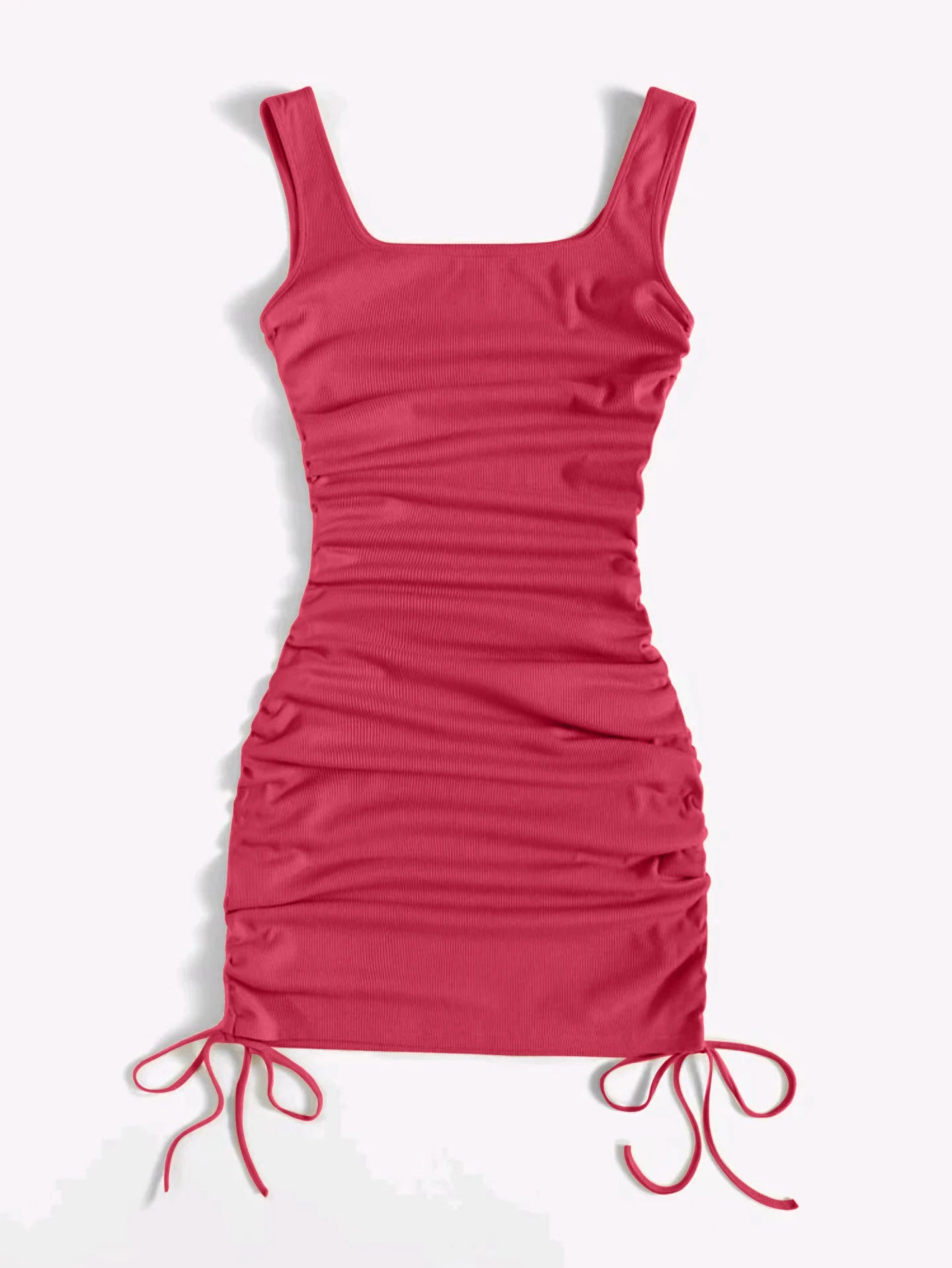 Summer Ribbed Vest Dress Drawstring Pleated Tight Elastic Hip Skirt
