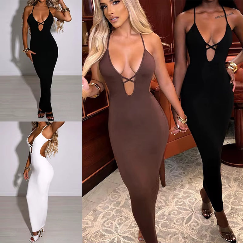 Y2K Popular Cross-Border European and American Women'S Summer Bandage Sexy Hip Wrap Dress Black