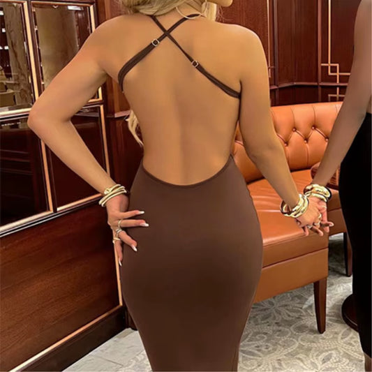 Y2K Popular Cross-Border European and American Women'S Summer Bandage Sexy Hip Wrap Dress Black