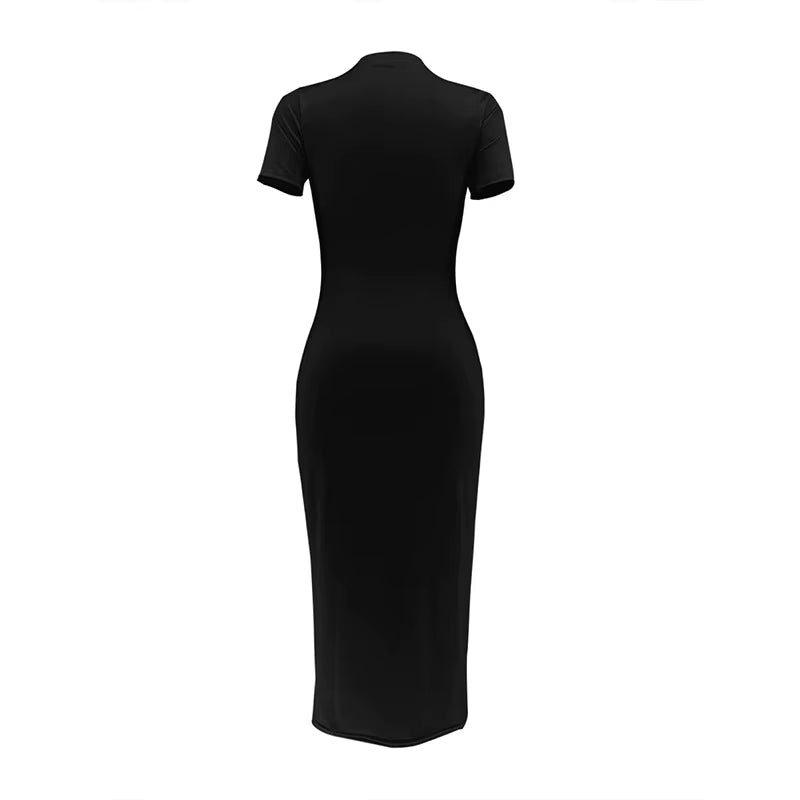 Summer Heart-Shaped Print Short Sleeved Women'S Sexy Dress Casual round Neck Pullover Dress Solid Color