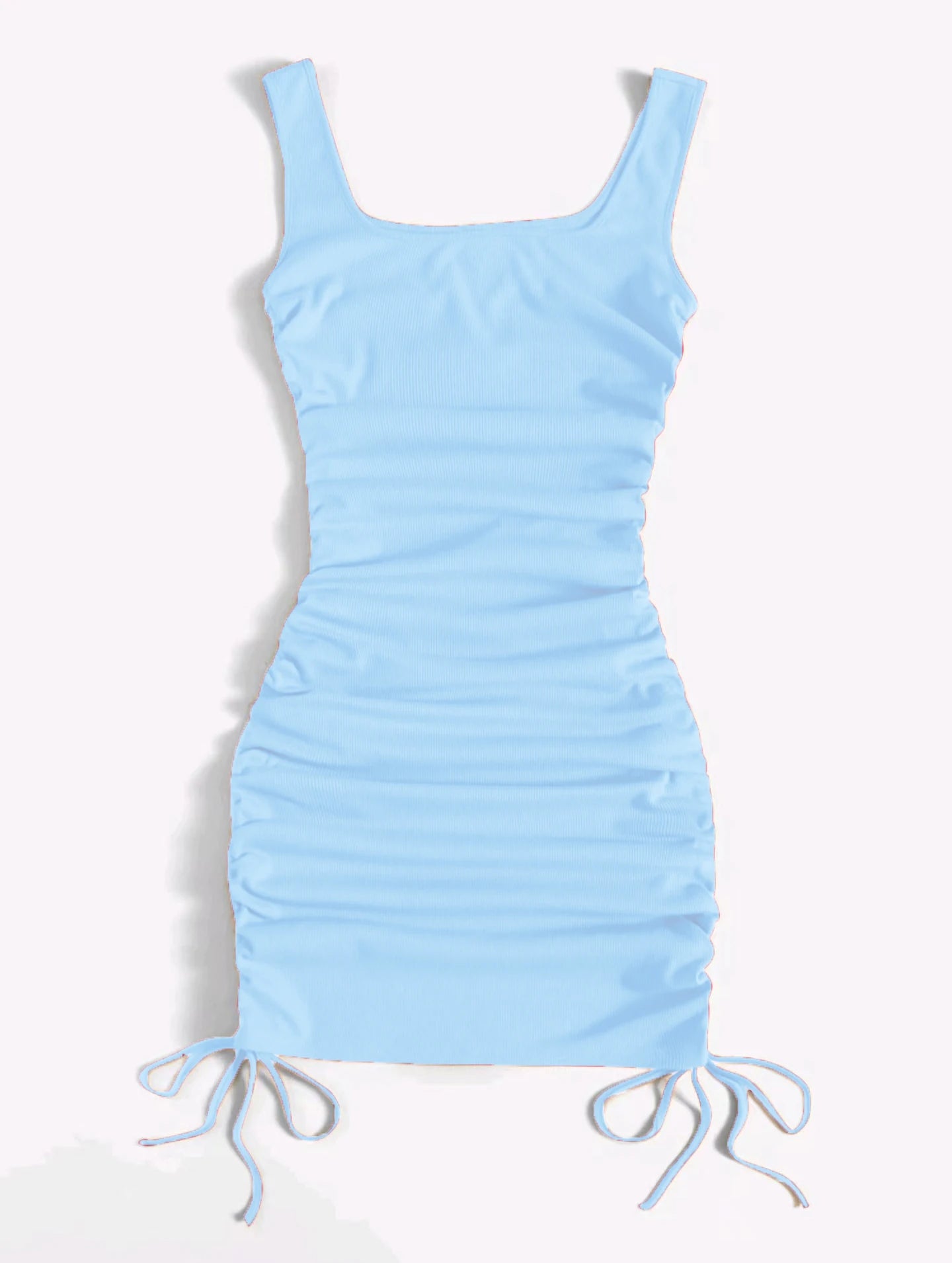 Summer Ribbed Vest Dress Drawstring Pleated Tight Elastic Hip Skirt