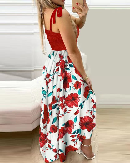 Summer Sexy Spaghetti Strap Floral Print Maxi Dress for Women Casual Elegant Chest Wrap Long Woman Beach Dress Holiday