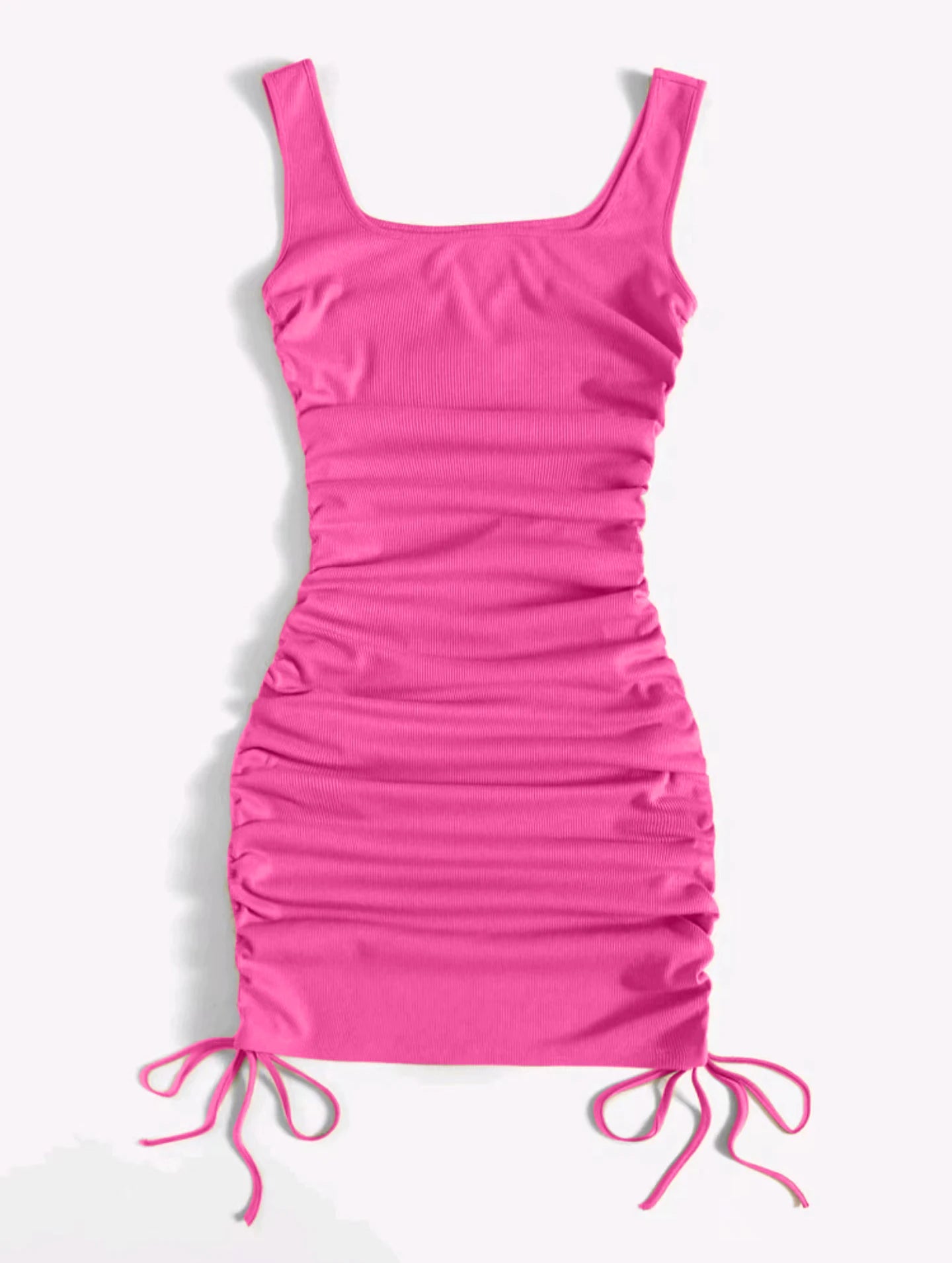 Summer Ribbed Vest Dress Drawstring Pleated Tight Elastic Hip Skirt